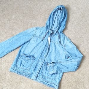 EUC Garage brand lightweight denim zip front hooded jacket